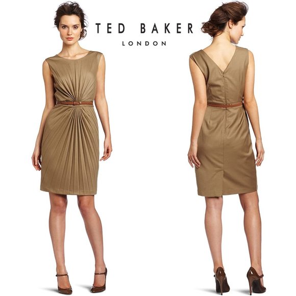 Ted Baker London Dresses & Skirts - Ted Baker London Dress Radiant Accordion Pleated Sleeveless Sheath Khaki/Camel